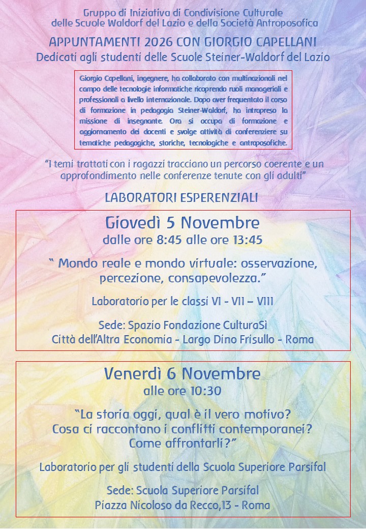 Laboratori dedicati ai ragazzi  5-6 novembre 2026 - Con Giorgio Capellani